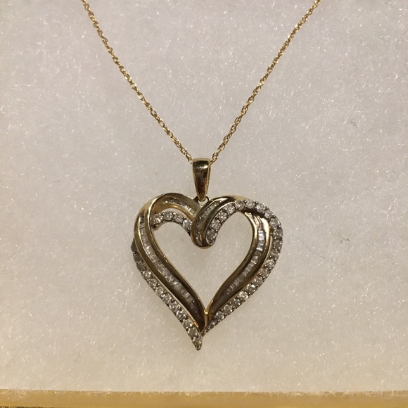 10k yellow gold diamond heart pendant 18” necklace 1/2 ct - Picture 4 of 5